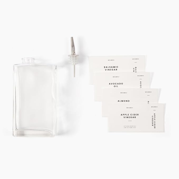 Molimoli Olive Oil Dispenser Bottle for Kitchen, Automatic Pourer, Glass Dispenser for Kitchen, Olive Oil Cruet, | Set of 4 - Silver