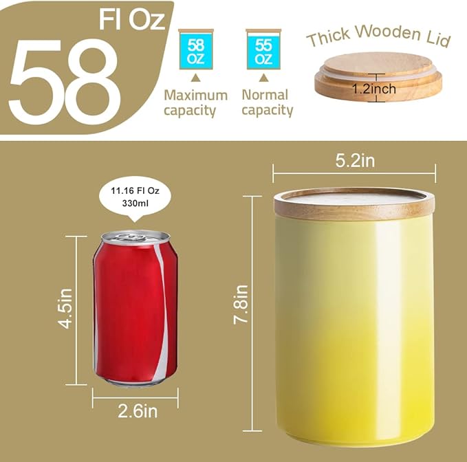 Sweejar Ceramic Food Storage Jar, Stackable Kitchen Canisters, Containers with Airtight Seal Wooden Lid for Serving Coffee Bean, Flour, Tea, Cookies, Spice and More - 58 Fl Oz (Gradient Purple)