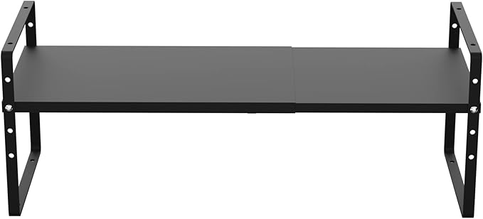 iPEGTOP Expandable Cabinet Storage Shelf Organizer, Heavy Duty Steel Metal Spice Rack Adjustable Height Home Office Garage Pantry Shelf Space Riser for Counter Kitchen Organization, Black, 1 Pack