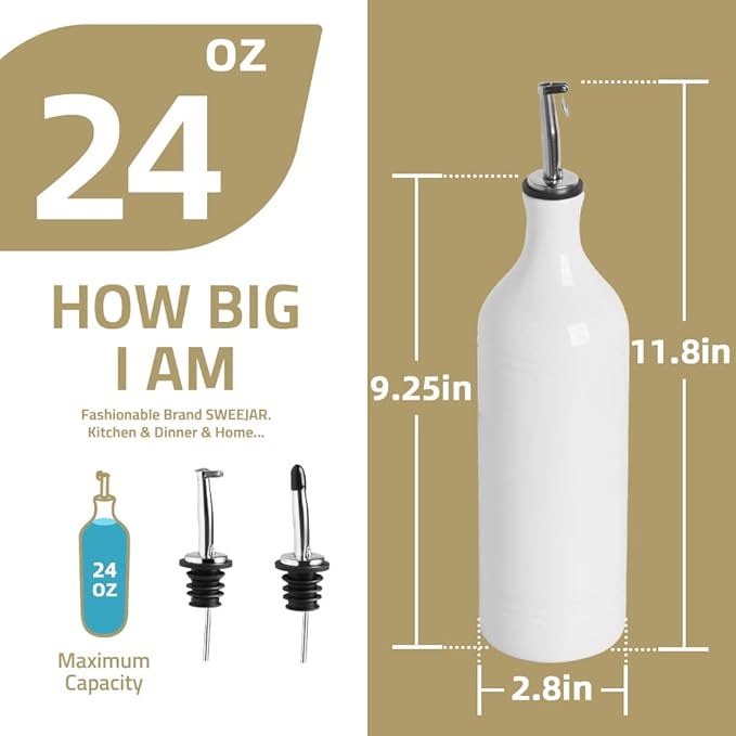 Sweejar Large Ceramic Olive Oil Dispenser Bottle, Opaque Oil Cruet Protects Oil to Reduce Oxidation, Suitable for Storage Oil, Vinegar, Soy Sauce & Other Liquids, Pack of 1, 24 Fl Oz (Gray)