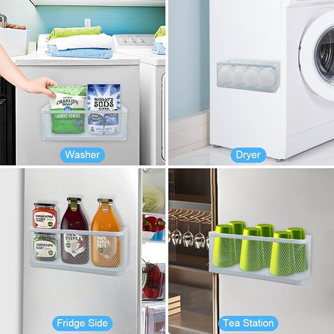 Picowe Magnetic Laundry Organizer, Large Magnet Basket for Laundry Room,16.5lb Capacity Magnetic Shelf for Washer /Dryer, Fridge & Small Spaces ( L, White)