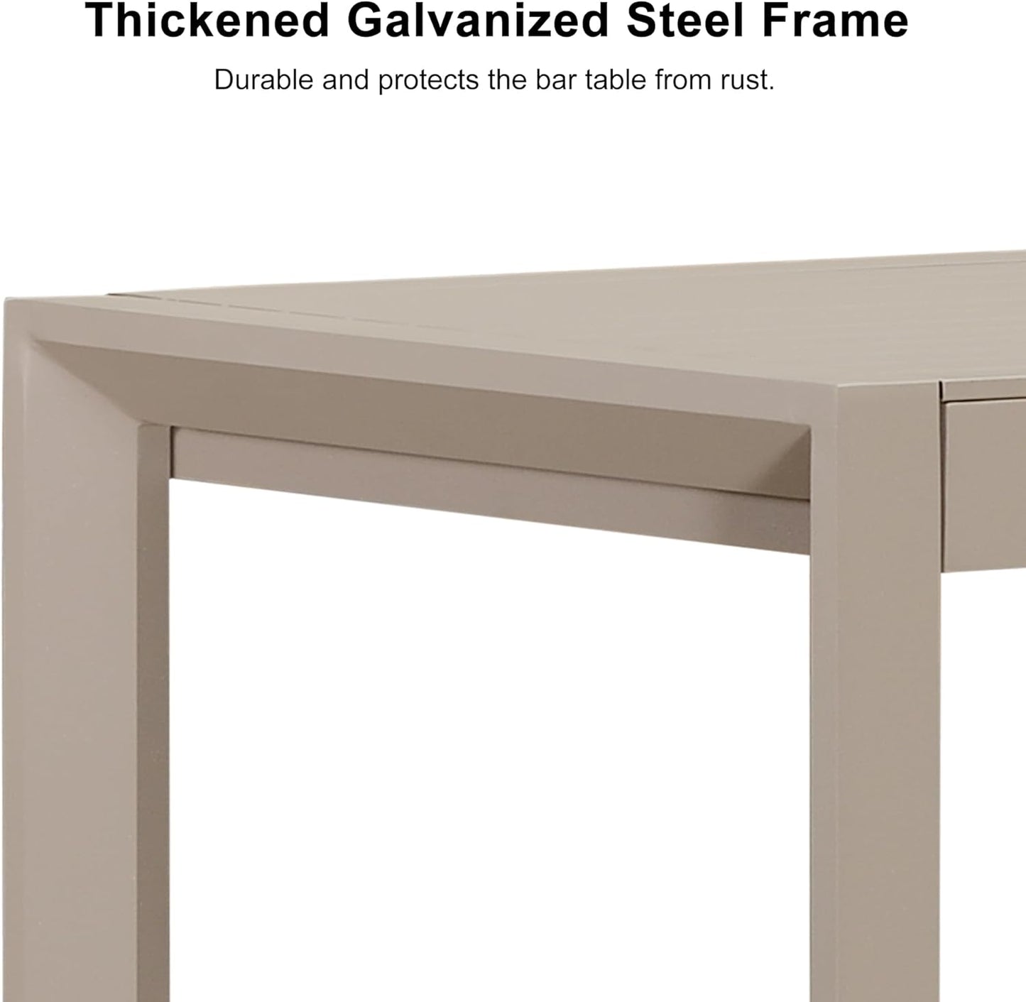 PURPLE LEAF 43.1'' Rectangle Outdoor Patio Bar Height Pub Table, Outside Aluminum Tall Kitchen Bar Table with Sturdy Legs for Bar Stool, Indoor and Outdoor, Garden, Champagne