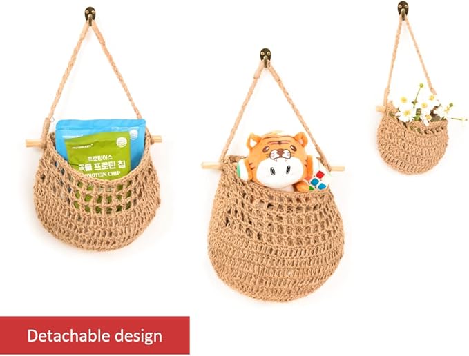 Hanging Fruit Basket, 3 Tier Woven Jute Wall Hanging Basket for Organizing, Hanging Produce Basket for Fruit & Vegetable Storage, Boho Kitchen Decor, Wall Basket Storage for Kitchen, Bedroom, Bathroom