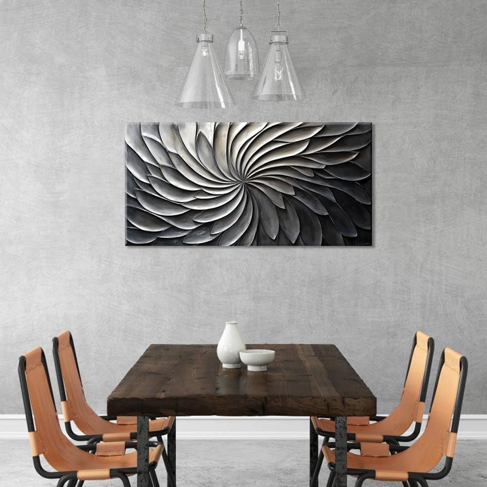 LASMOND Abstract Black and White Wall Art for Living Room Modern Canvas Print Painting Lines Flower Floral Large Artwork Bedroom Home Office Wall Décor (30x16 Inches)