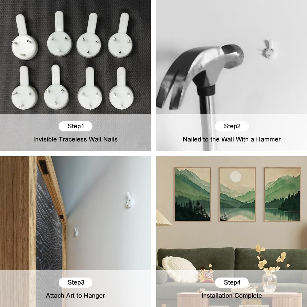 Celestdeco Watercolor Mountains Framed Canvas Wall Art Set, Boho Sun Forests Wall Decor, Green Scenery Wall Painting, Modern Woodland Artworks for Living Room, Bedroom, Dining Room, Office - 16"x24"x3