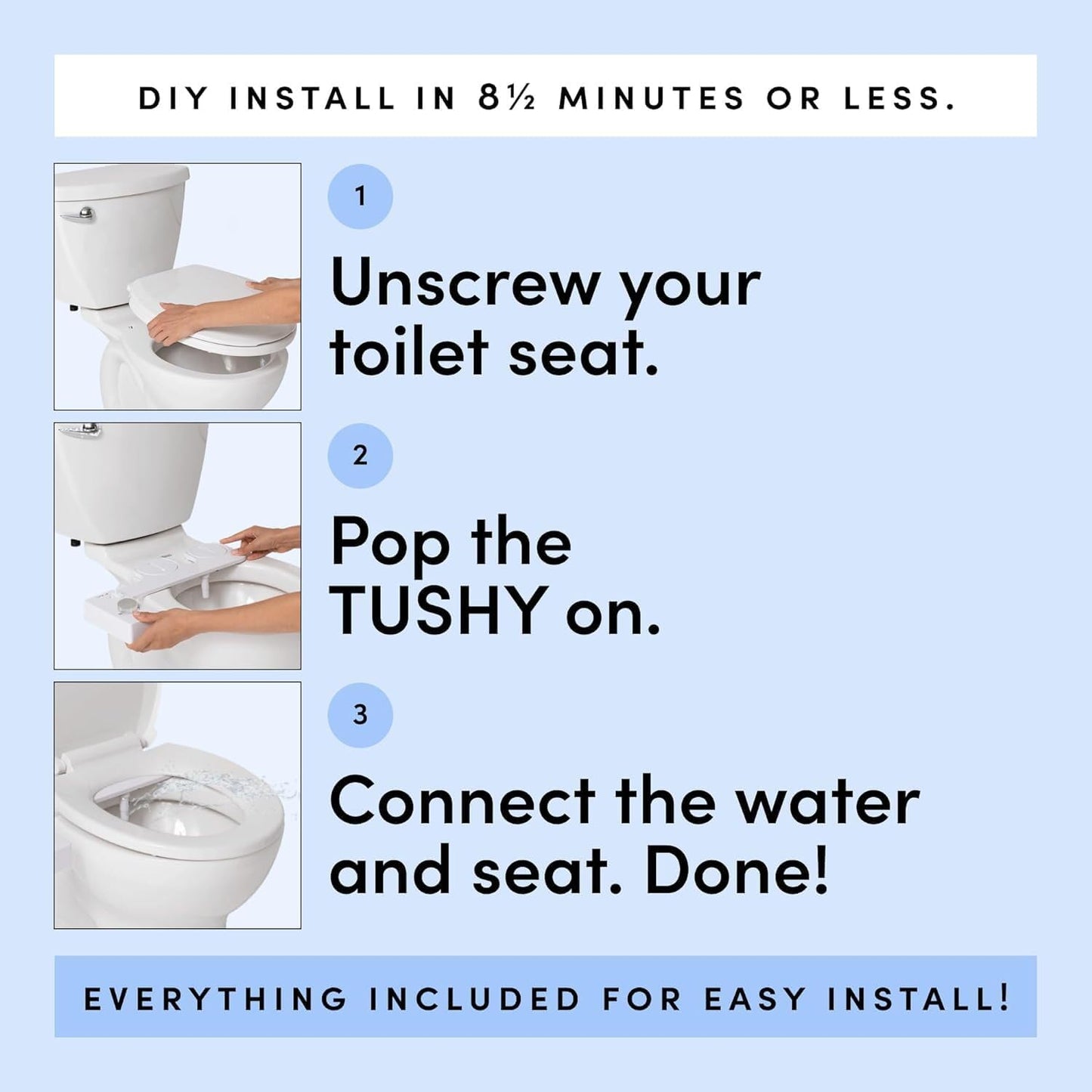 TUSHY Classic 3.0 Bidet | Slim Universal Toilet Seat Attachment. Simple Install <10 Minutes. Non-Electric Self Cleaning Water Sprayer with Adjustable Pressure Nozzle and Angle Control. (Black/Gold)