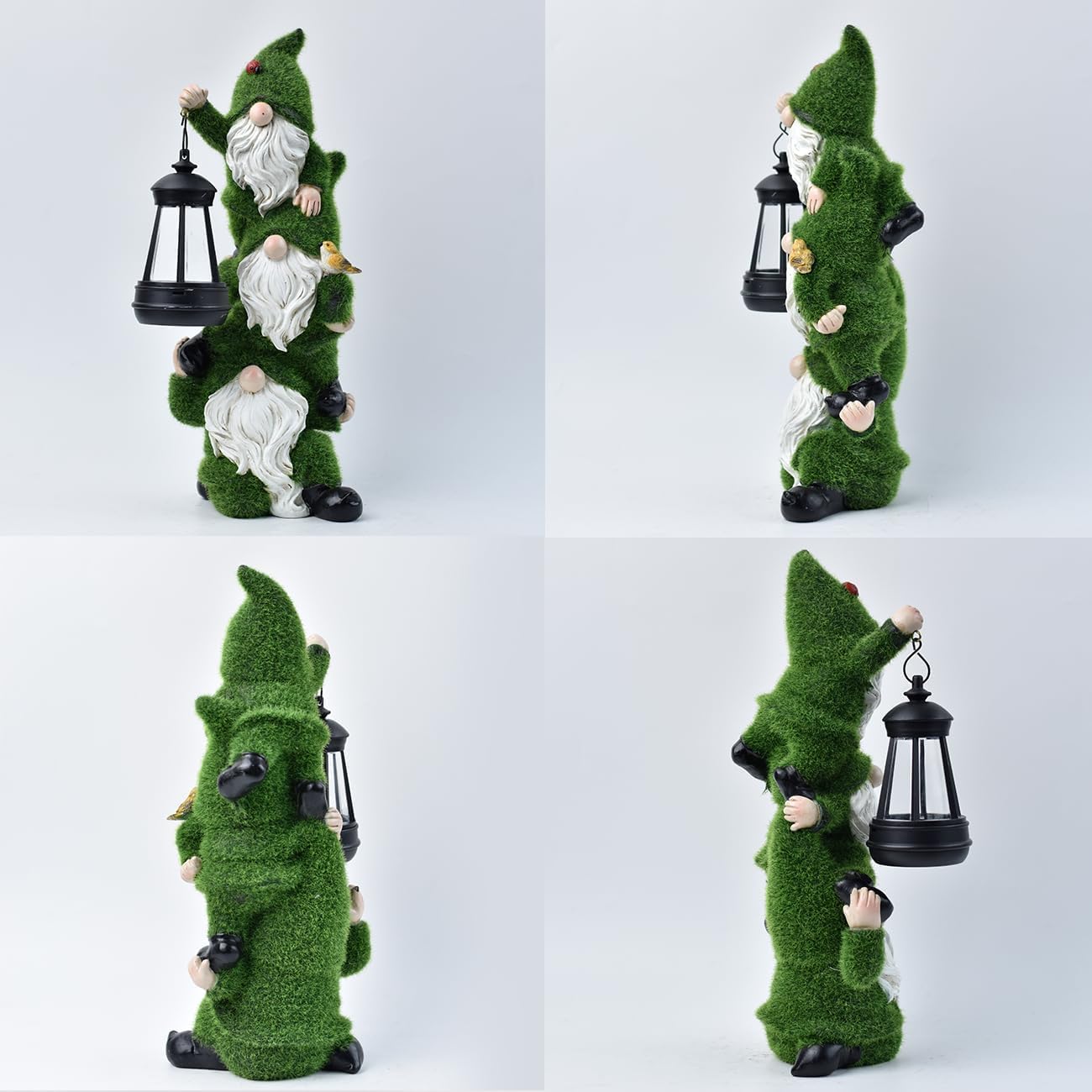 Solar Garden Three Gnome Statue Stacked Flocked with LED Light, Outdoor Waterproof Lawn Ornament Decor for Patio Lawn Yard Pathway Gift Idea for Women Mom Mothers Day