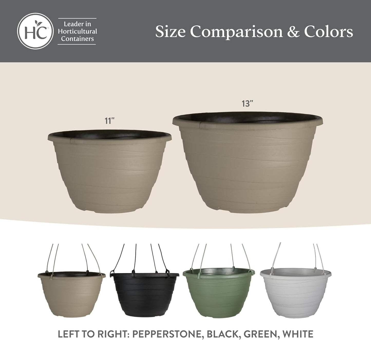 The HC Companies Wrapt Hanging Planters - Lightweight Plant Pot Hanger for Hanging Plants, Vegetables & Herbs - Outdoor & Indoor Hanging Basket for Plants (13" Pepperstone, Pack of 1)
