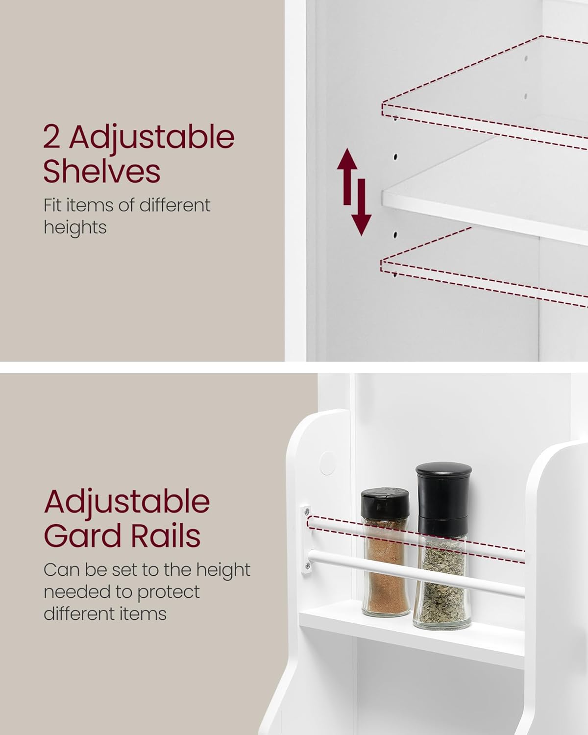 VASAGLE Pantry Cabinet, 53.5-Inch High Freestanding Tall Cupboard Storage Cabinet, 2 Cabinets, 2 Adjustable Shelves, 6 Door Shelves, for Living Room, Kitchen, White UBBC671W01