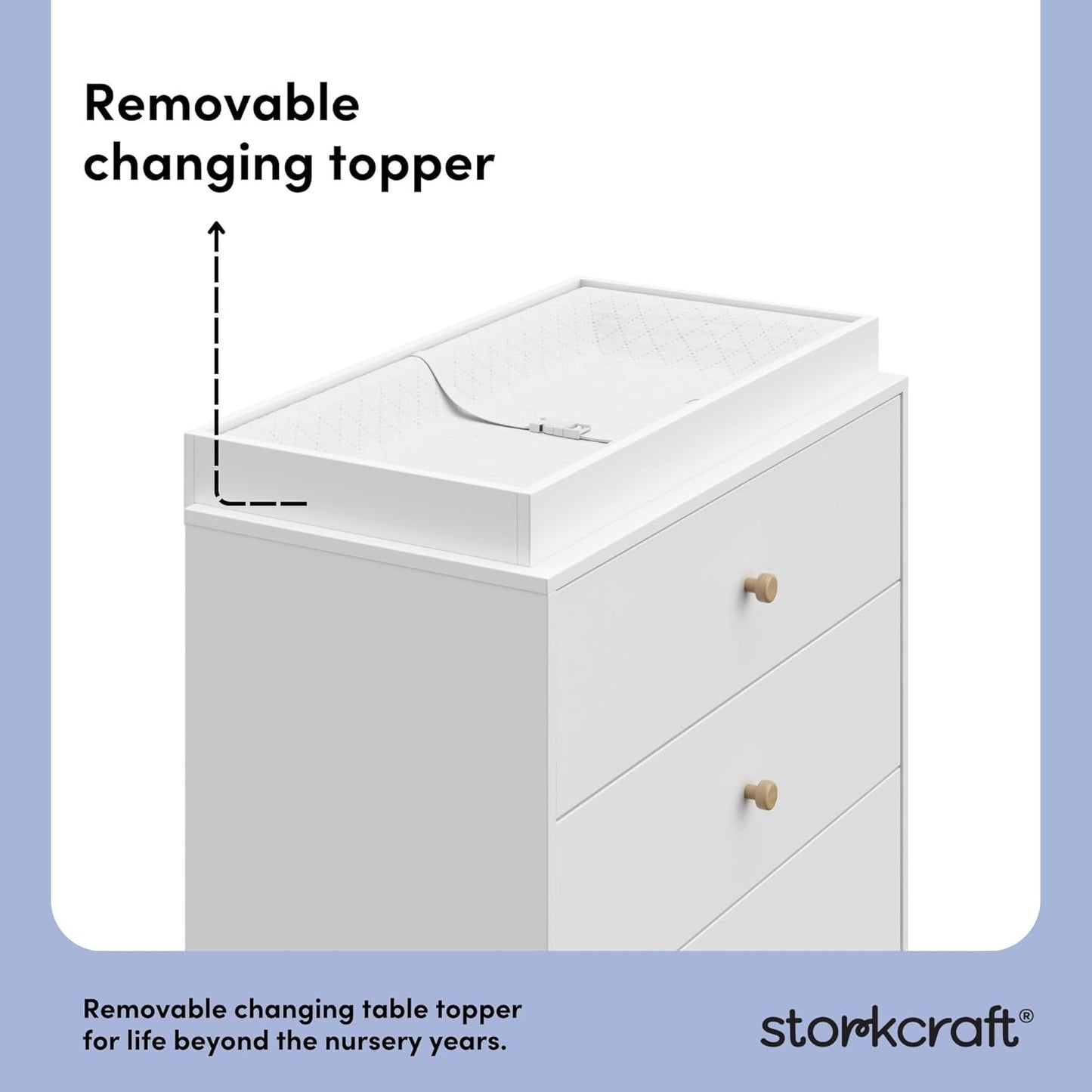 Storkcraft California 3-Drawer Chest with Removable Changing Topper (White with Driftwood) – GREENGUARD Gold Certified, Interlocking Drawer System, Pre-Installed Tracks, Easy Assembly