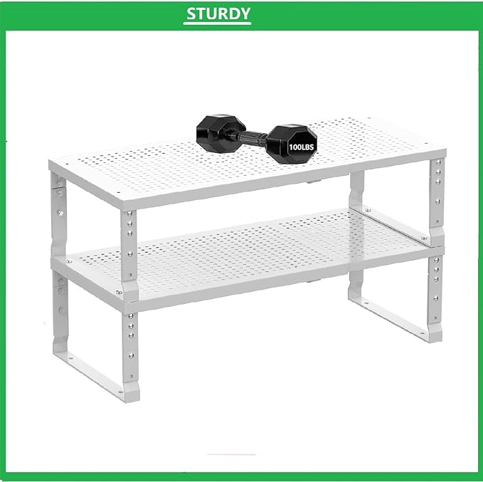 Metal Stackable Expandable Storage Shelf - Multi-Functional Home Storage Shelf, Suitable for Kitchen, Cabinet,Bathroom, Office, Garage, etc.(3PACKS/White/Medium