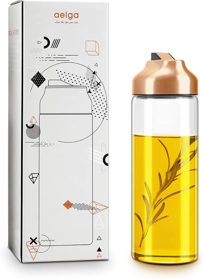 Aelga Copper Kitchen Accessories - Glass Oil Dispenser - Copper Olive Oil Dispenser Bottle for Kitchen with Stainless Steel Spout