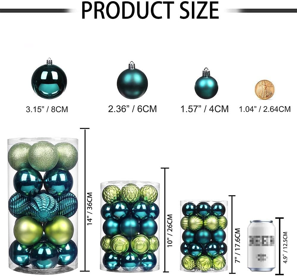 XmasExp 24ct Christmas Ball Ornaments Shatterproof Christmas Ornaments Set Decorations for Xmas Tree Balls 40mm/1.57" (1.57'', Green)