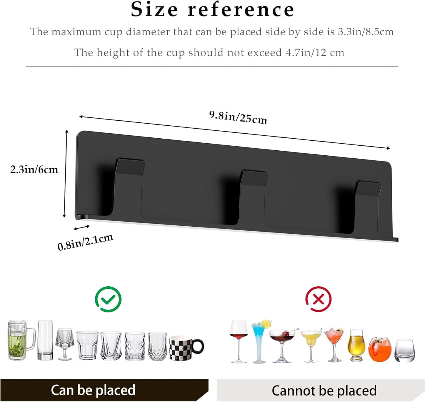 Cup Holder, 4 Pack Wine Glass Holder,No Drilling Installation Wine Glass Holder Wall Mounted for Dining Room, Kitchen and Bar Daily Use (Classic Black)