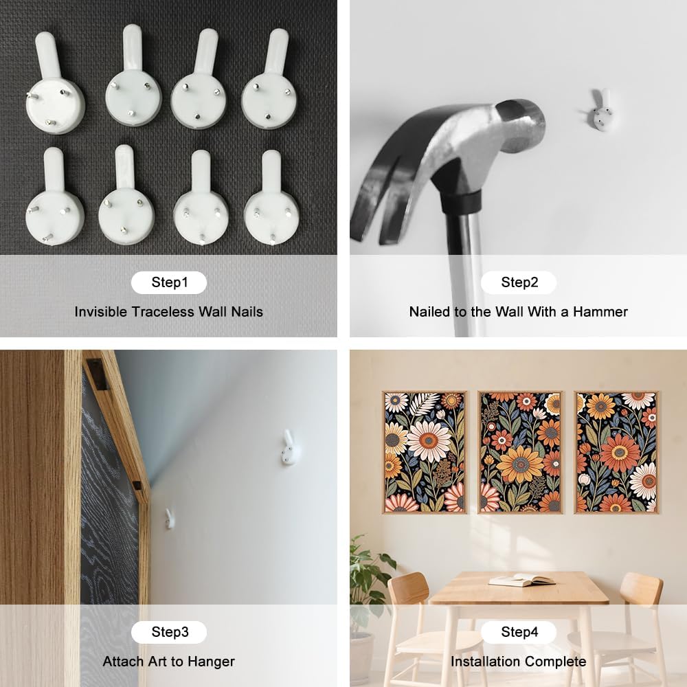 LHIUEM Large Abstract Boho Flower Framed Canvas Wall Art Set,Vintage Colorful Floral Wall Decor,Retro Wildfower Plant Painting,Botanical Artwork for Living Room,Bedroom,Dining Room,Office -16"x24"x3