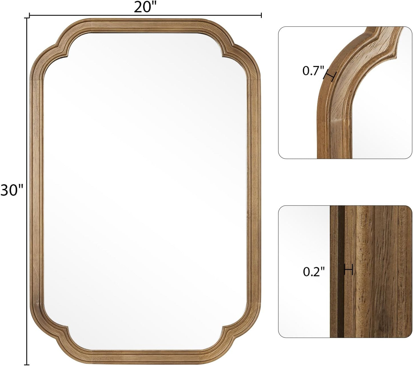 WallBeyond 20" x 30" Rounded Corner Arch Wall Mirror with Wood Frame for Entryway, Living Room or Bedroom Home Decor - Light Woodgrain, Honey-Colored
