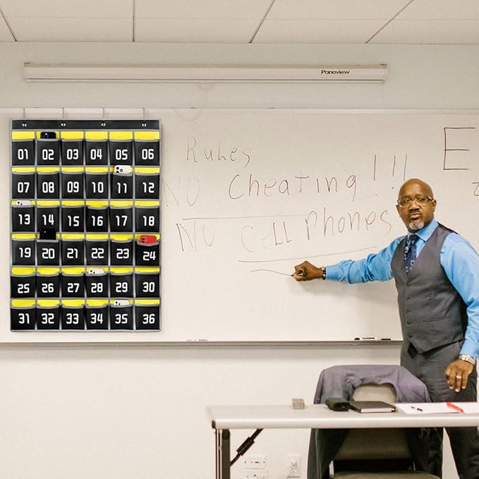 Loghot Classroom Accessories Closet Pocket Chart for Cell Phones Holder Wall Door Hanging Organizer (36 Pockets Black)