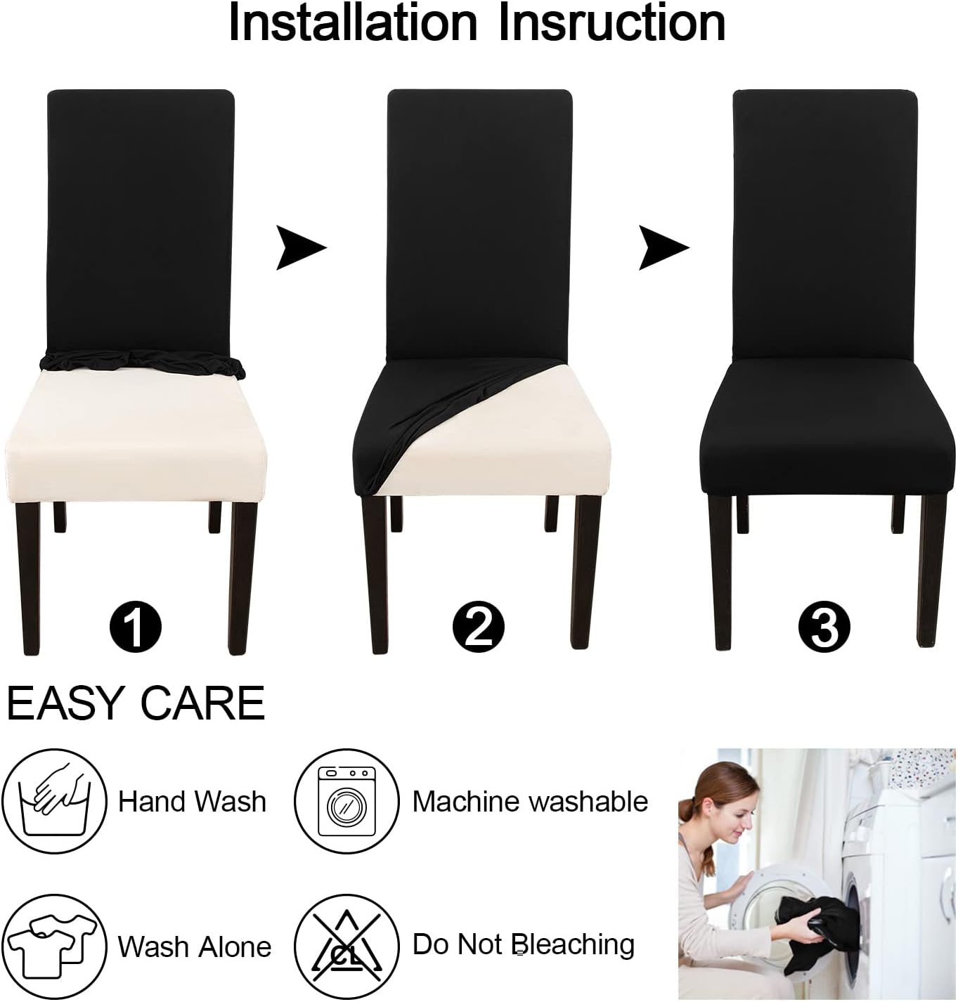 JQinHome Dining Room Chair Covers Set of 8, High Stretch Chair Slipcover Removable Washable Chair Seat Protector Cover for Home Party Hotel Wedding Ceremony (Black)