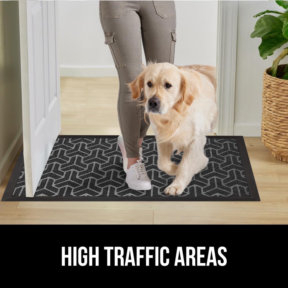 GORILLA GRIP 100% Waterproof All-Season WeatherMax Doormat, 72x24, US Designed Natural Rubber, Stain and Fade Resistant, Low Profile Indoor Outdoor Door Mats, Easy Clean Patio Mat, Slate Geometric