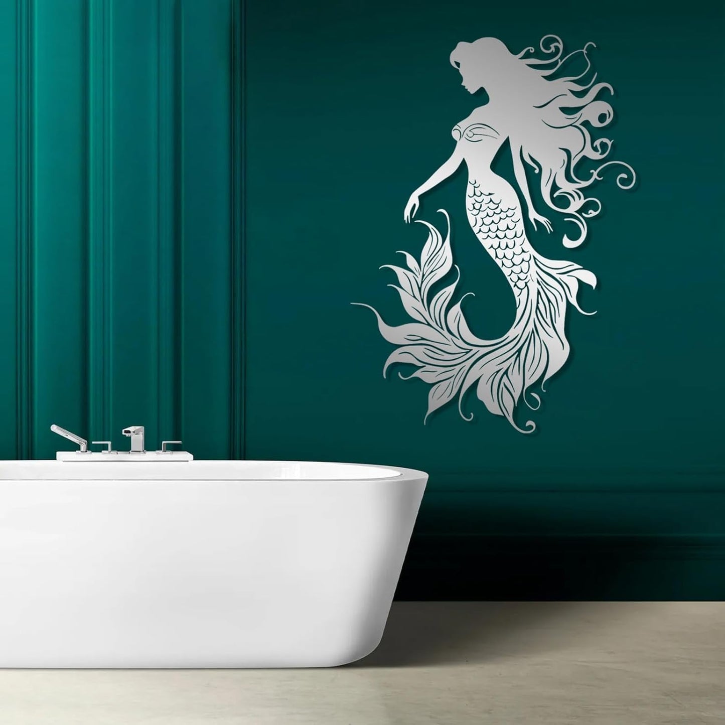 Veplsur Mermaid Metal Wall Art, Metal Mermaid Wall Decor, Marine Biology Wall Decor, Ocean Wall Art, Nautical Wall Hanging, Beach Hanging for Bathroom Bedroom (Gold, 41"x29"|105x75cm)