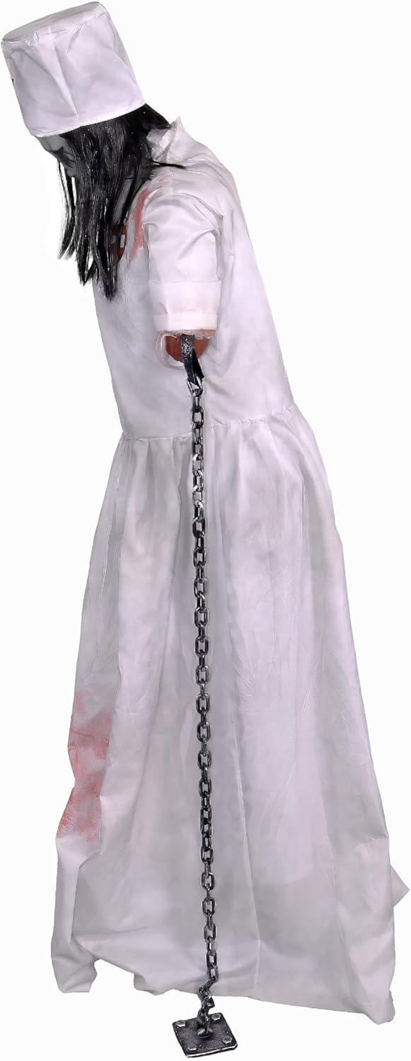 Haunted Hill Farm Life-Size Animatronic Convulsing Nurse by Tekky Halloween Decoration with Motion-Activated Sounds