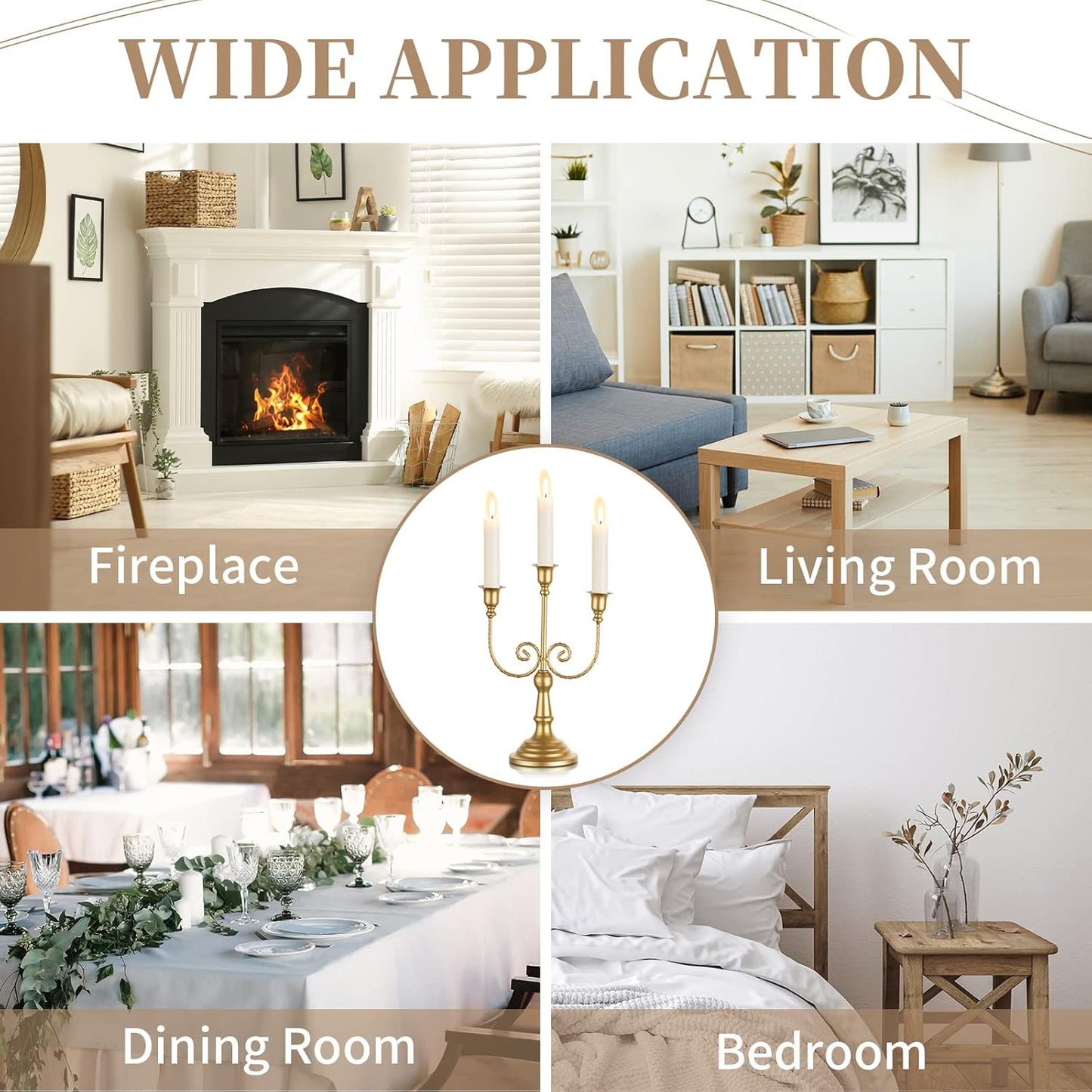 Sziqiqi Gold Taper Candle Holder for Centerpiece - 3-stem Candlesticks Holder for Wedding Table Centerpieces Metal Candle Stick Holders for Fireplace Mantle 2pcs