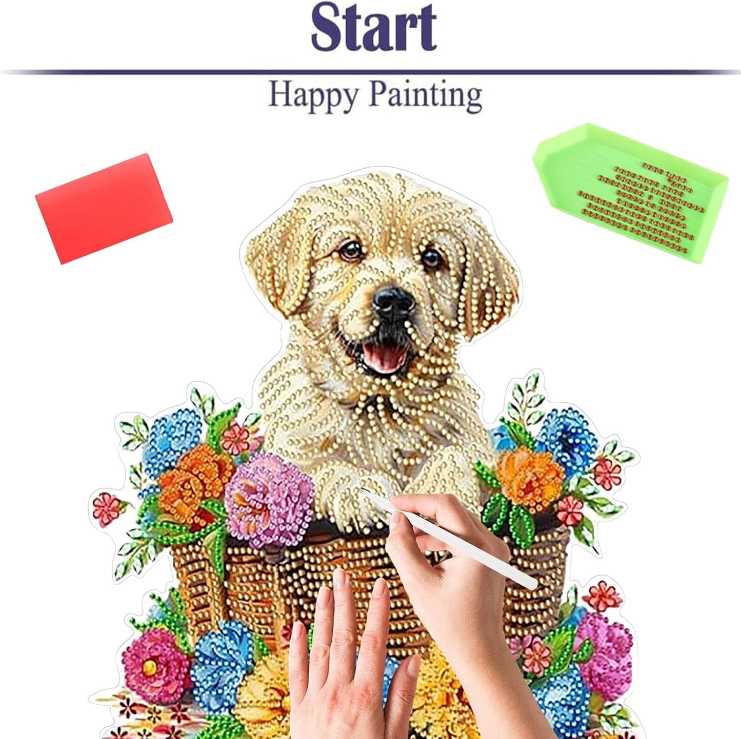 Diamond Painting Kits for Adults Beginners, 5D Full Drill Dog Crystal Art Desktop Ornament, DIY Single Sided Home Office Desk Decor, Creative Craft Gift Set with Tools