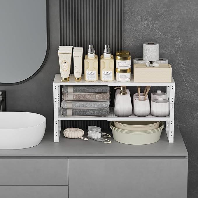 Expandable Spice Rack,Stackable Storage for Cabinet, Multi-Functional Kitchen Shelving,Height-Adjustable,Sustainable Organizer Solution(1Pack/White/Medium)