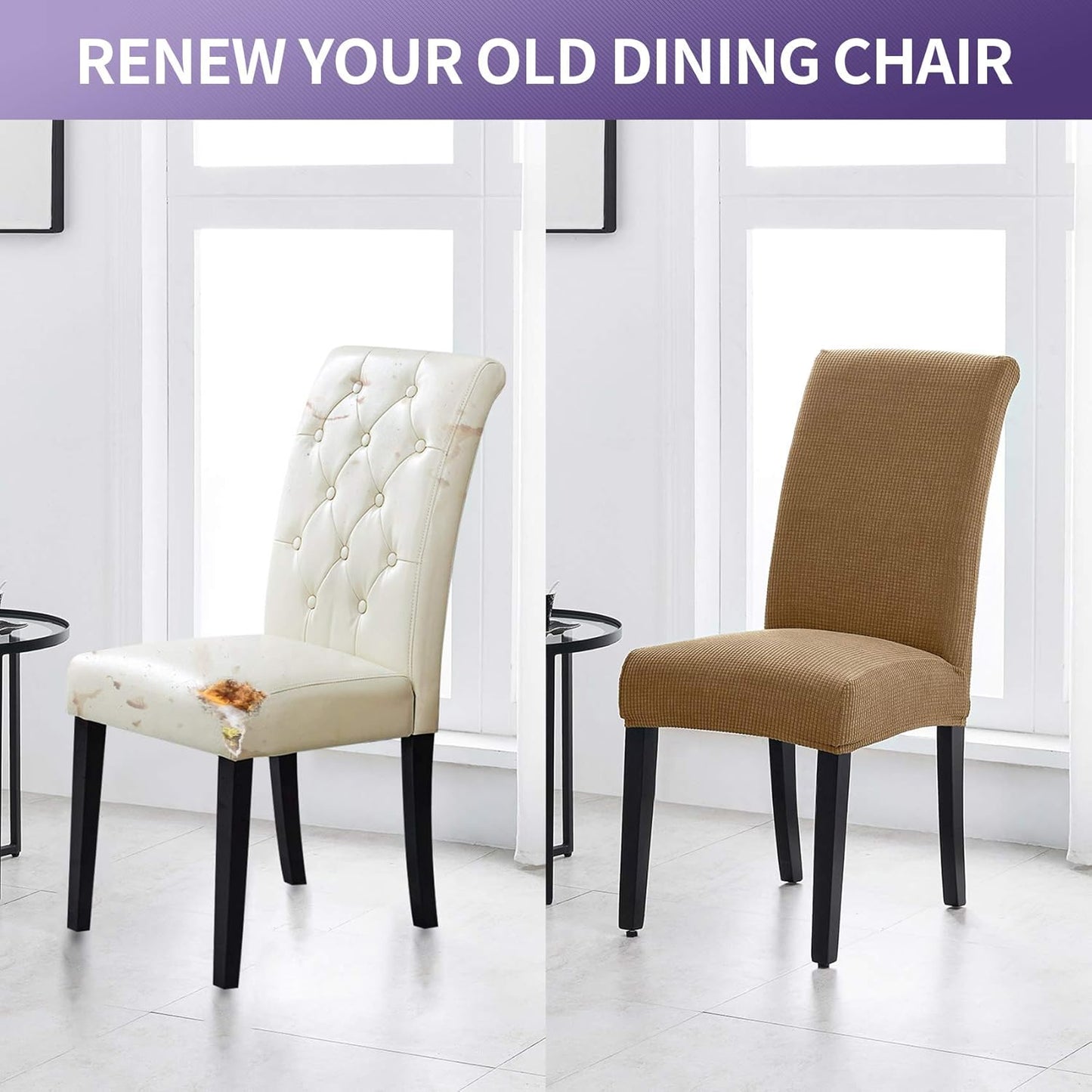 Joccun Chair Covers for Dining Room Set of 6, Dining Chair Slipcovers Stretch Dining Room Chair Covers Seat Protector,Washable Parsons Chair Cover for Home,Hotel,Banquet(Tan,6 Pack)