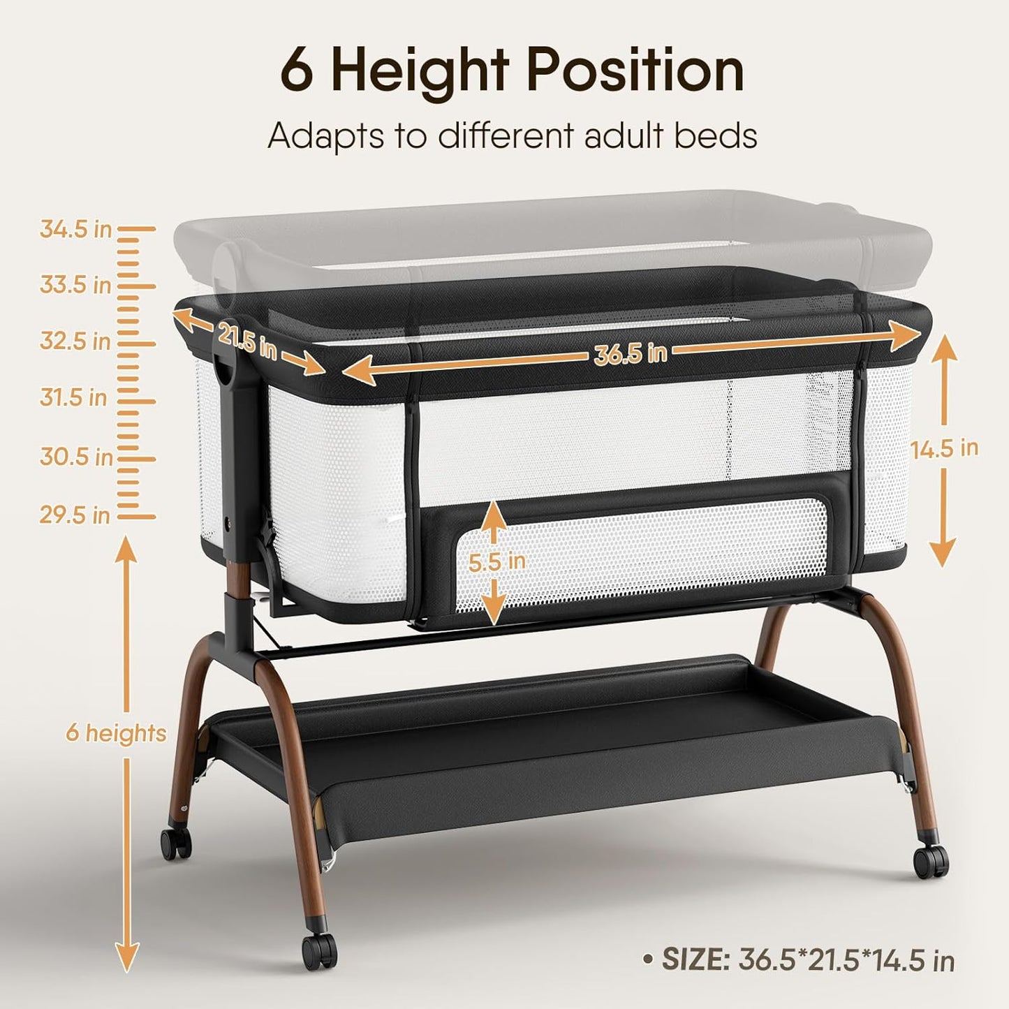 Baby Bassinet Bedside Crib, 3-in-1 Baby Bassinet Bedside Sleeper with Mattress and Soft, Breathable Sheet, Full-Mesh Sides, 6-Height Adjustable, Stable and Secure Crib for Newborns