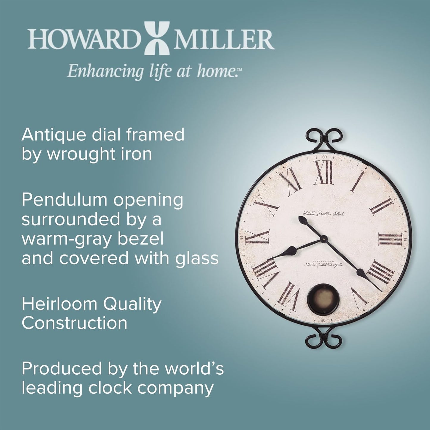 Howard Miller Magdalen Wall Clock – Exquisite Antique Decorative Analog Clock with Quartz Movement, Perfect for Room Decor, Bedroom Decor, Kitchen Clock, Office Wall Decor & Farmhouse Charm