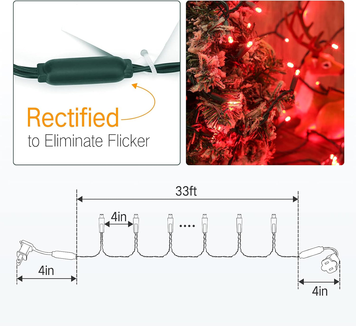 Brizled Red Christmas Lights, 33ft 100 LED Christmas String Lights, 5mm Wide Angle Mini Xmas Tree Lights, 120V UL Certified Connectable Xmas Light for Tree Party Wedding Home Indoor Outdoor Decoration