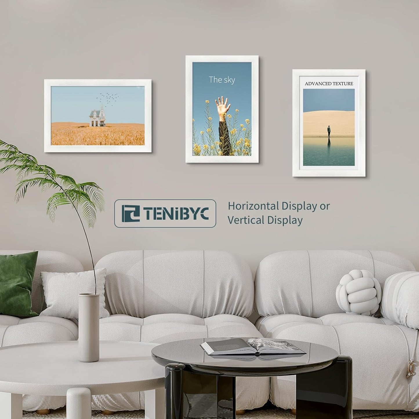 11x17 Picture Frame 3 Pack - White Woodgrain, Solid Wood & HD Tempered Glass, Wall Gallery Poster Frame