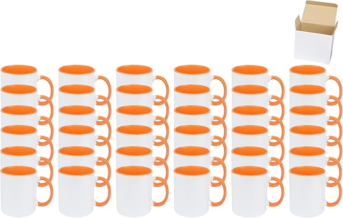 11oz White Ceramic Sublimation Coffee Mug in White Gift Box, Orange, Case of 36