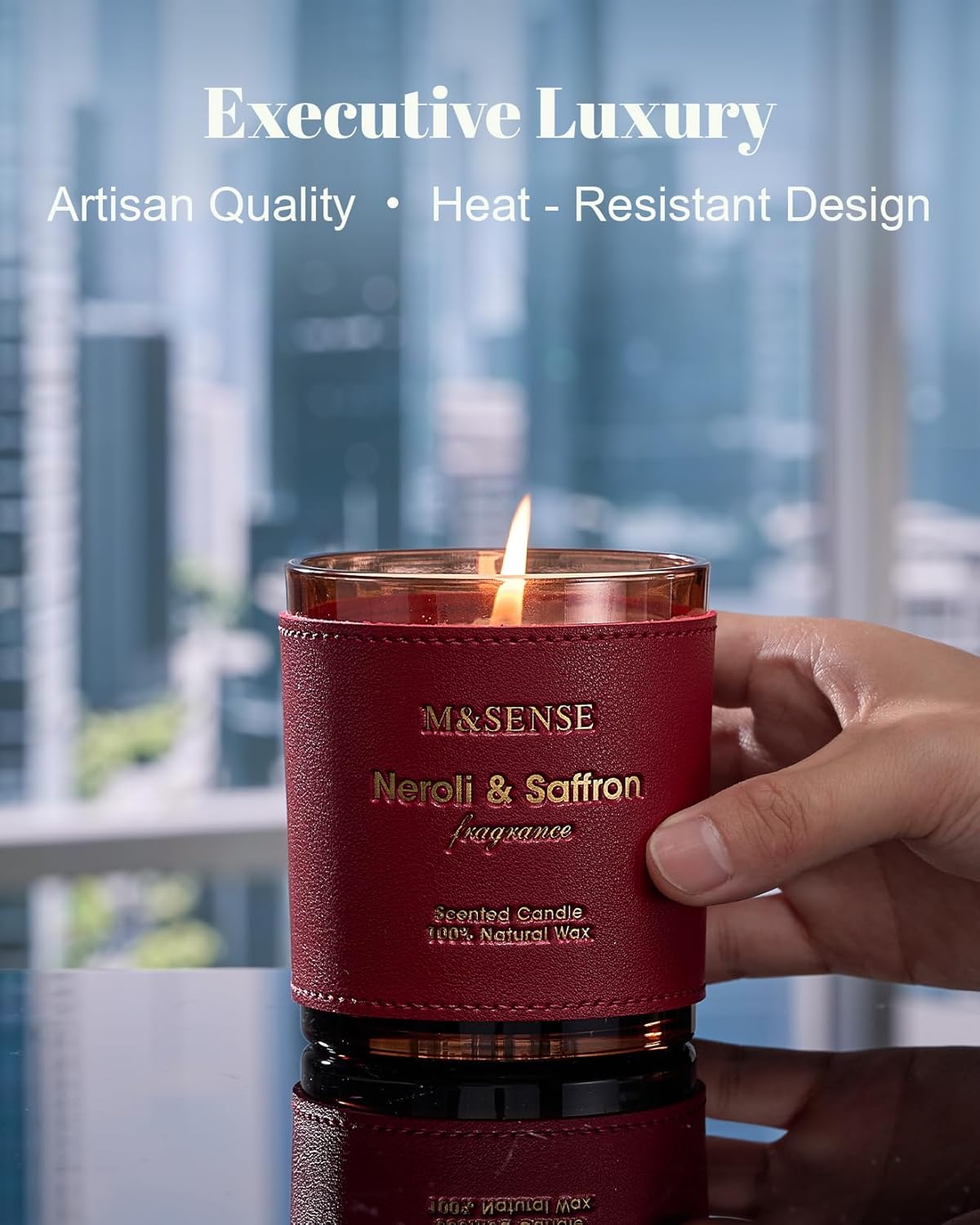 M&SENSE Neroli Saffron Scented Candles-Vegan Soy Wax, Naturally Scented, No Toxin 10oz 42-Hour Long Burning Time, Cozy Stress Relief Candle for Home Fragrance, Housewarming Gift for Women & Men