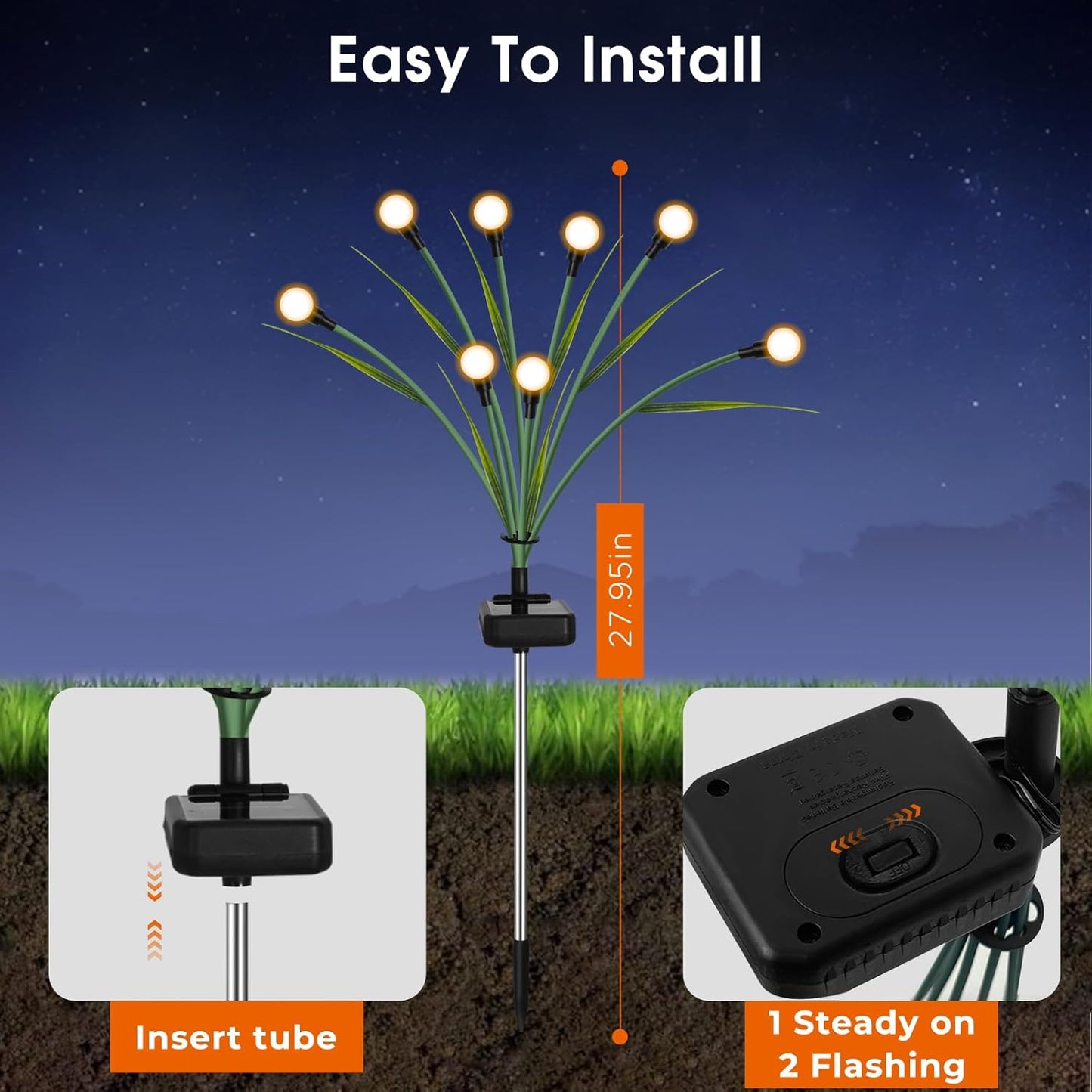 luckystyle Solar Garden Lights 4 Pack,2 Lighting Modes Fairy Lights with Artificial Green Leaves & Branches,32 LED Big Bulb Solar Lights Outdoor Waterproof Firefly Light for Yard Pathway Patio Decor