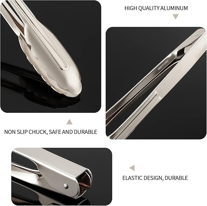 MSY BIGSUNNY 9 Inch Food Tongs for Cooking and Serving- Aluminum Kitchen Utensil - Set of 3 (silver)