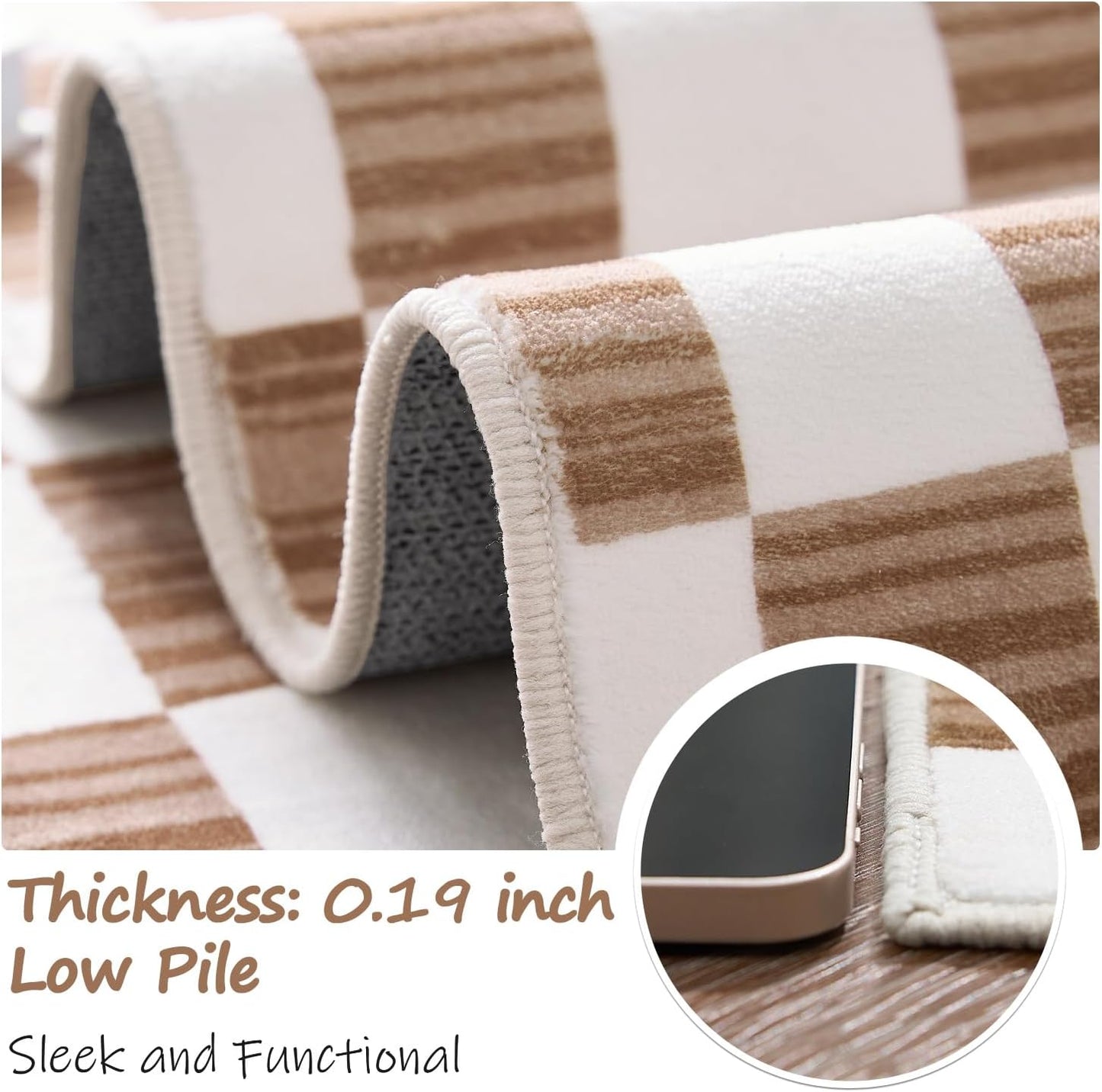 jinchan 4x6 Brown Checkered Area Rugs for Kids Room - Machine Washable Rug Modern Neutral Geometric Lattice Soft Non-Slip Carpet for Nursery Playroom Bedroom Entryway Living Room Home Office