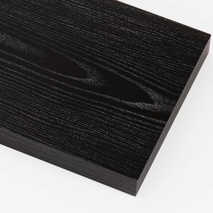 Heimlove 12 Inch Deep Floating Shelves, 16 x 12 inches Long Wall Shelf, Large Extra Display Shelf & Storage Shelf, Rustic Wood Wall Shelves for Fireplace Mantel, Black - 2Pack