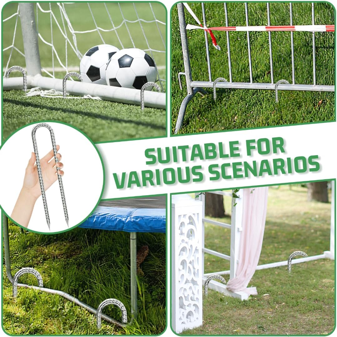 Rebar-Stakes-12-Inch, Ground Stakes Heavy Duty U-Hook Galvanized Anti-Rust Ground Anchors for Camping Tent Trampoline Accessories Dog Fence Chicken Coop Deer Fence 10pcs