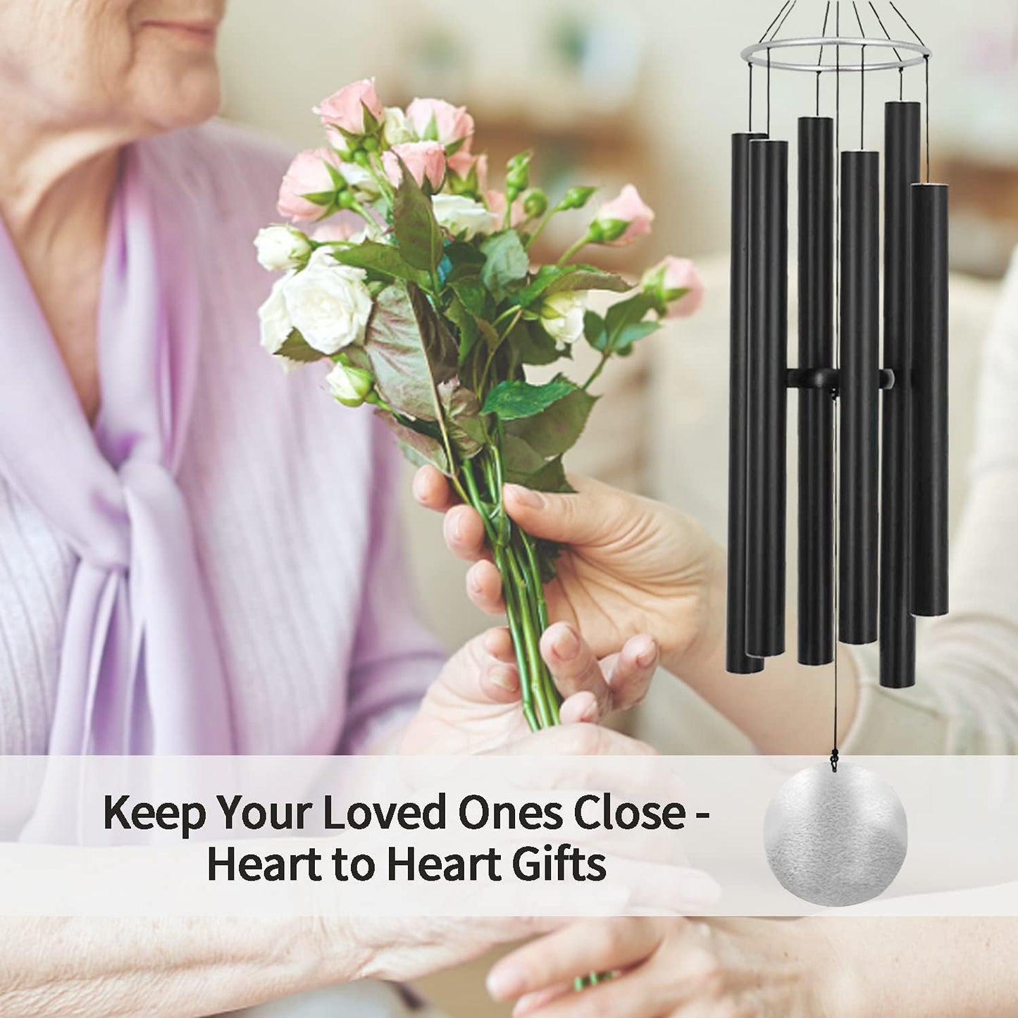 ASTARIN Outdoor Deep Tone,45Inch Sympathy Wind Chimes for Outside with 6 Tubes Tuned Relaxing Melody,Memorial Wind Chimes Large for Mom,Garden Decor,Black