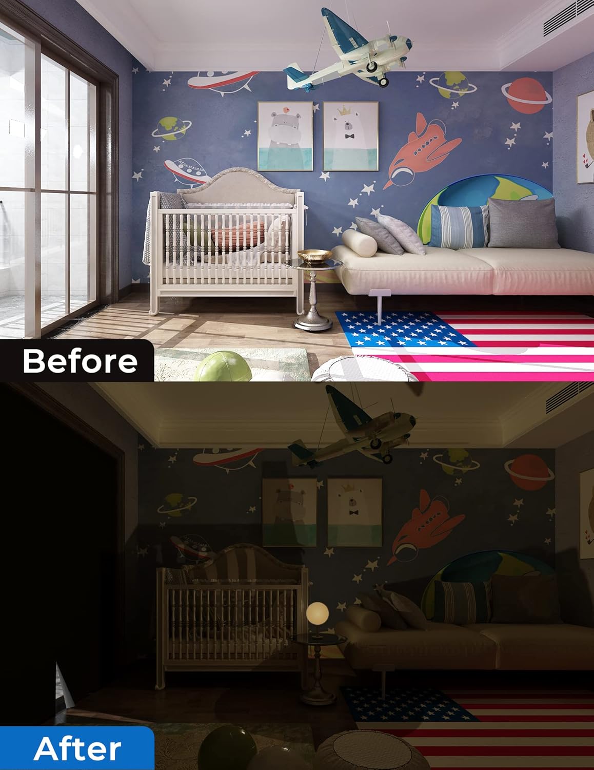 Sumobaby Blackout Curtains for Bedroom Portable 102”x59”Black Out Window Cover with Heat-Resistant Hook&Loop Tape,100%Blackout Shades,NoDrill Blinds for Windows DIY Cut Fit for Nursery&Dorm Room,Black