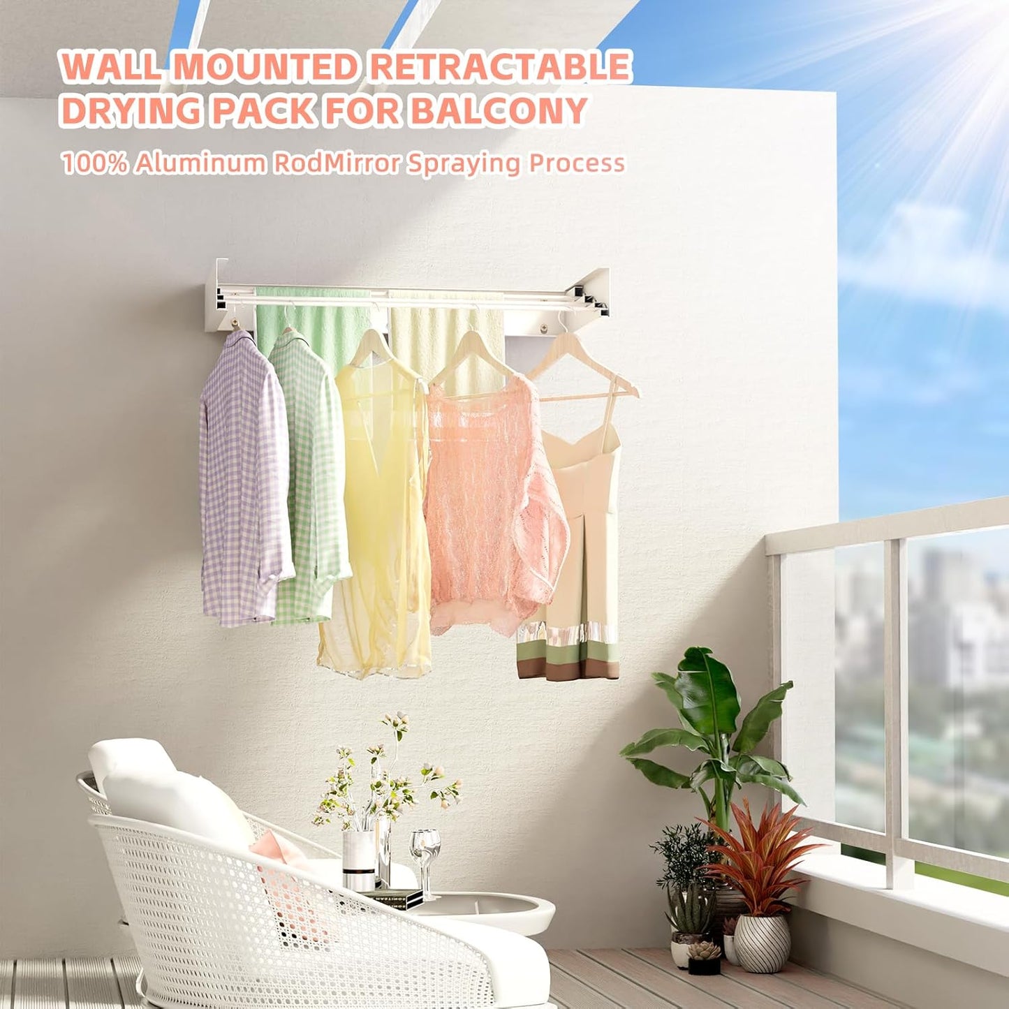 Wall Mounted Drying Rack for Laundry 19.8'', Folding Drying Rack Clothing Wall Mount with 3 Rods, Space Saving for Indoor Outdoor Bathroom Balcony (White, 19.8'')