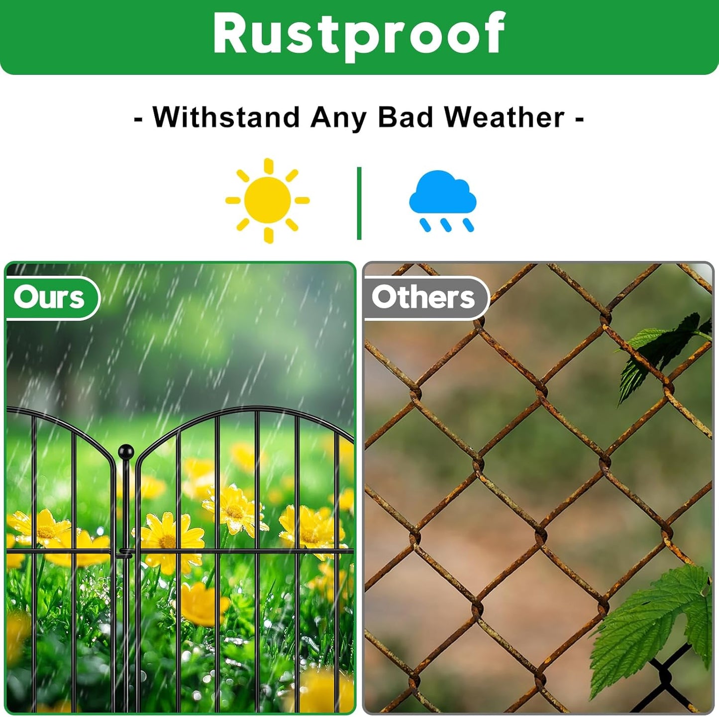 Decorative Garden Fence 17in (H) x50ft (L), Arched Rustproof Metal No Dig Fence for Dogs & Rabbit, Ornamental Animal Barrier for Flower Beds, Border Panels Fencing for Yard & Patio Outdoor Decor