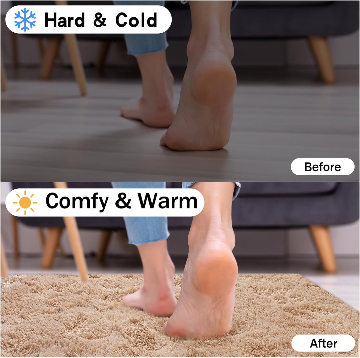 Rezutan Rugs for Living Room, Area Rug 6x9 Fluffy Rug Carpet, Soft Shaggy Modern Floor for Kids Boys Girls Bedroom, Plush Fuzzy Dorm Rug,Camel