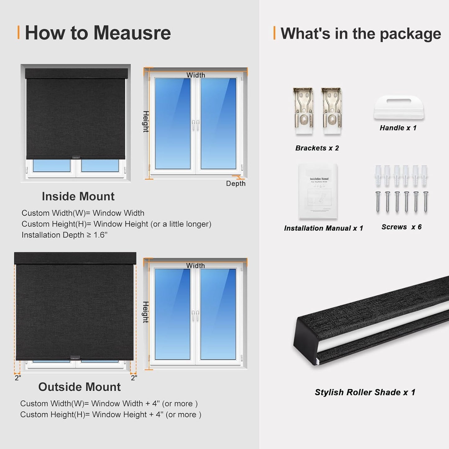 Persilux Free-Stop Cordless Blinds for Indoor Windows with Cover, Window Shades Blackout Roller Blinds, Thermal Insulated Fabric UV Protection for Kitchen, Office, Living Room, Black(50.5" W x 64" H)