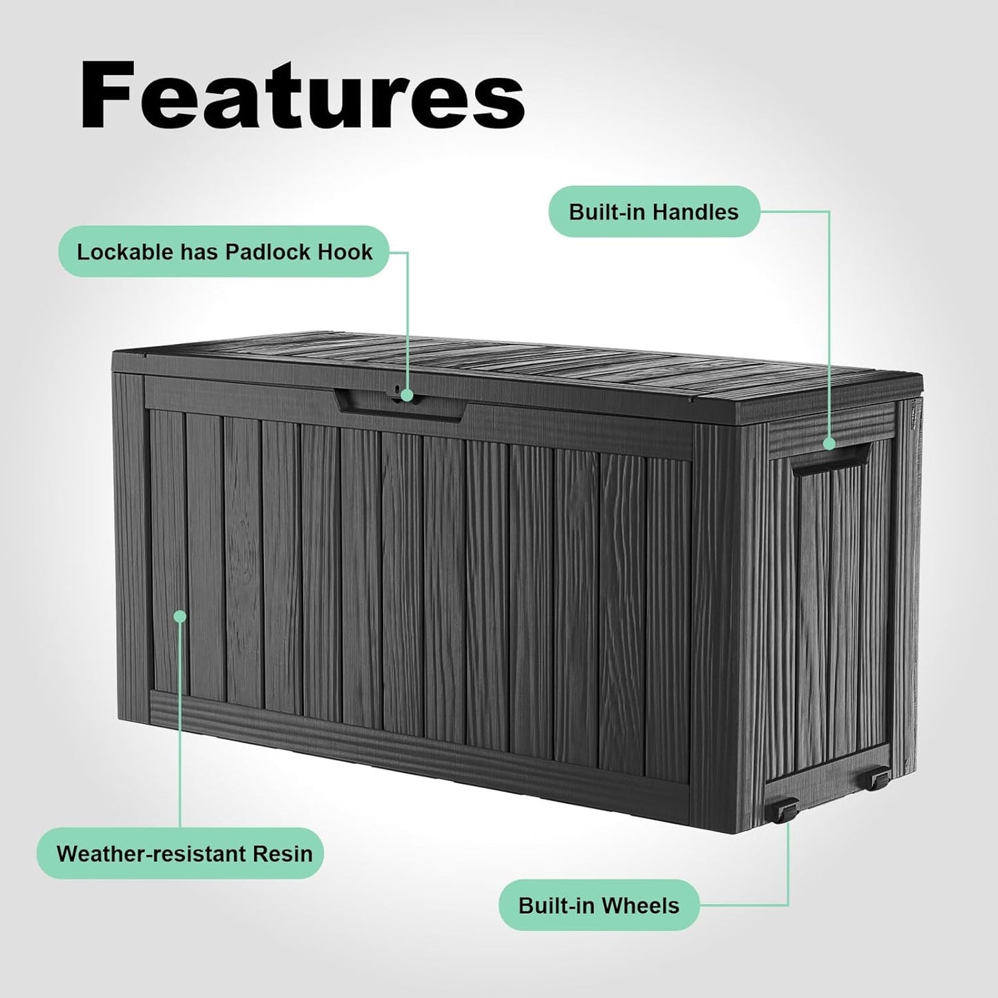 75 Gallon Outdoor Storage Box – Waterproof Deck Box for Patio & Garden,Black