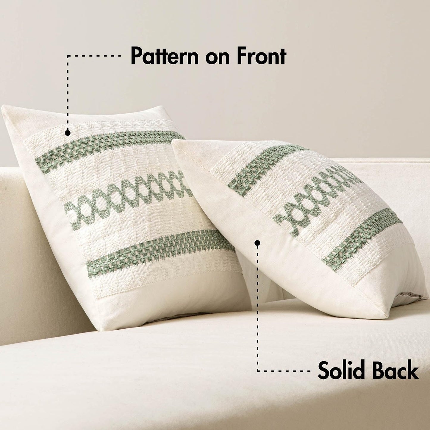 MIULEE Set of 2 Sage Green Boho Decorative Pillow Covers 24x24 Inch Farmhouse Rustic Couch Throw Pillows Modern Summer Cotton Cushion Covers Retro Cute Macrame Woven Home Decor for Bed Sofa Chair