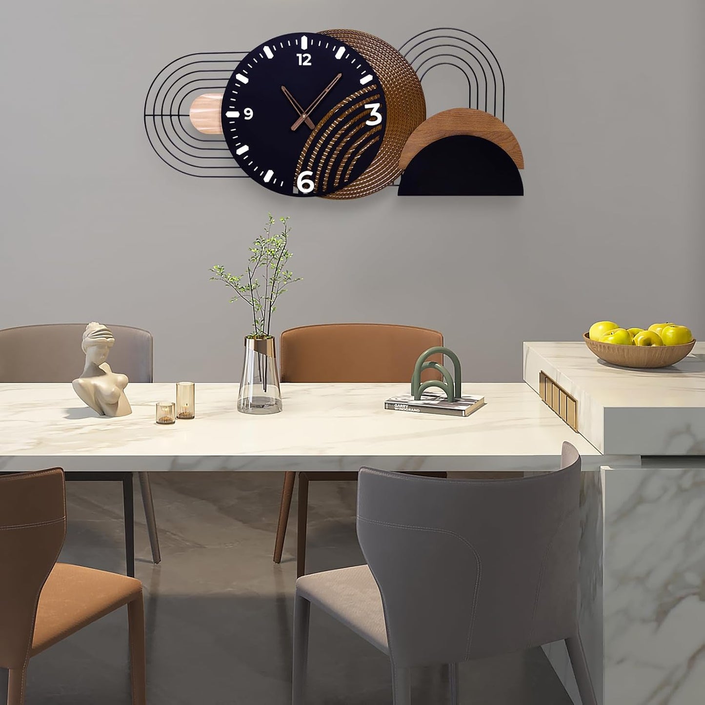 Extra Large Wall Clock, Modern Iron and Metal Decorative Clocks for Living Room, Silent Non-Ticking Big Hanging Clock, Battery Operated Wall Decor Gift Idea-39.3X17.7inch