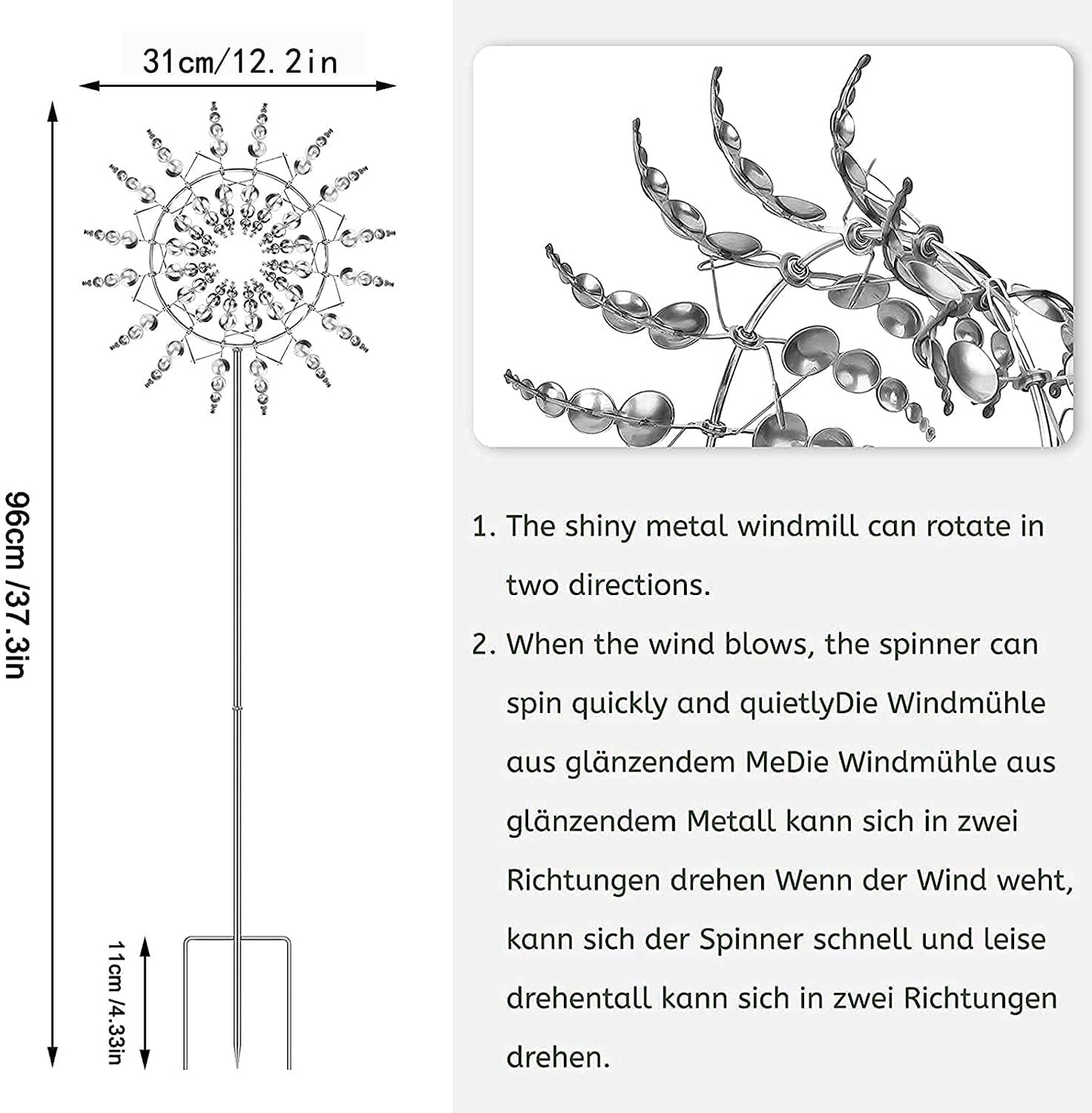 Unique and Magical Metal Windmill, 3D Wind Kinetic Sculpture, Wind Spinner Solar, Lawn Solar Wind Spinners for Yard and Garden, Wind Catchers Metal Outdoor Patio Decoration (1 PCS -Silver)